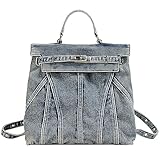 OUYGZOU Fashion Washed Denim Blue Backpack College Style Handbags Women Shoulder Bag Student School Bag Teenage Couple Travel Rucksacks (Denim blue)
