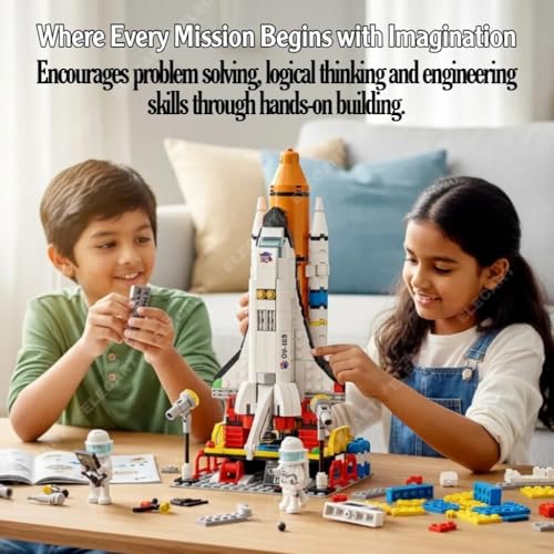 Image of Space Shuttle Rocket Launch Building Blocks Set, 404 PCS Space Rocket STEM Construction Toy with Launch Pad, DIY Educational Learning Bricks, Space Exploration Model Kit, Compatible Building