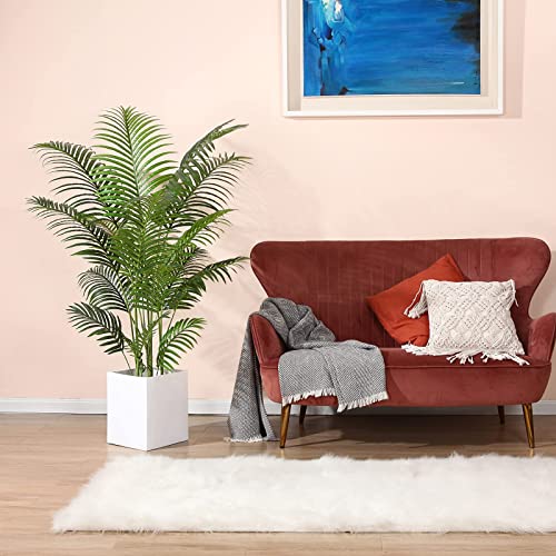 Ferrgoal Artificial Areca Palm Plants 5.2 Ft Tropical Fake Palm Trees With 17 Trunks,Pot And Woven Seagrass Basket Perfect Faux Dypsis Lutescens Tree For Home Indoor Outdoor Office Modern Decor Green #TOP1