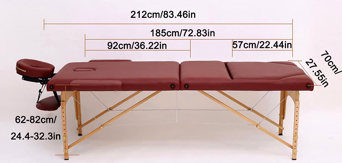 Stół do masażu, 3 składane drewniane nogi Łóżko do masażu ze skóry PU, Stół do masażu z regulacją wysokości, Łóżko spa do masażu 1322 LBS (czerwone)