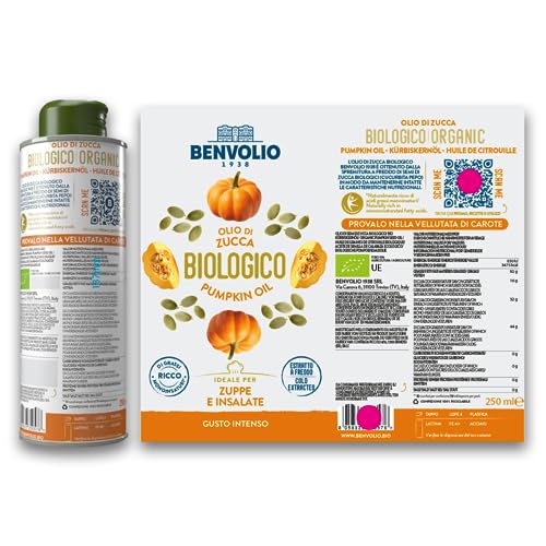 BENVOLIO Kürbiskernöl Bio Kaltgepresst 250ml - 100% Natürliches & Rein, für Haut, Haar & ProstataGesundheit | Verwendung in Salaten, Suppen, Haut, Haarpflege, Lash und Brauenwuchs | Pumpkin Seed Oil