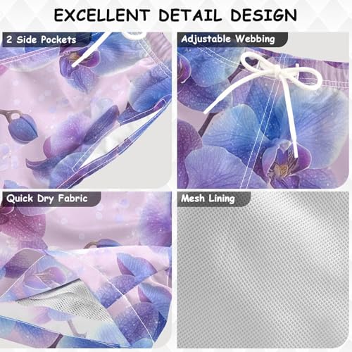 Pigsaly Boys Swim Trunks Pastel Purple Gradient Orchid Flower Boys Board Shorts Swimsuit Swimwear Summer Bathing Suit 2T3