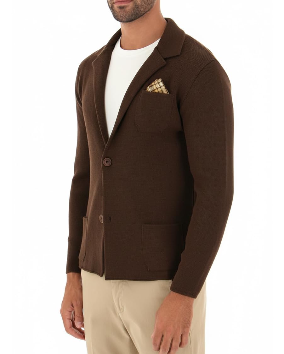 Cardigan Uomo Giacca Maglione Maniche Lunghe Taschino Tinta Unita Casual Vari Colori Made in Italy