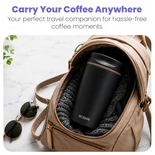 Image of Rioware Vacuum Insulated Coffee Mug Travel Tumbler for Men | Tea Thermos Flask Mugs | Temperature Control Traveling Spill Proof Sipper Bottle | Hot 8 Hrs & Cold 12 Hrs - 350ml - Black