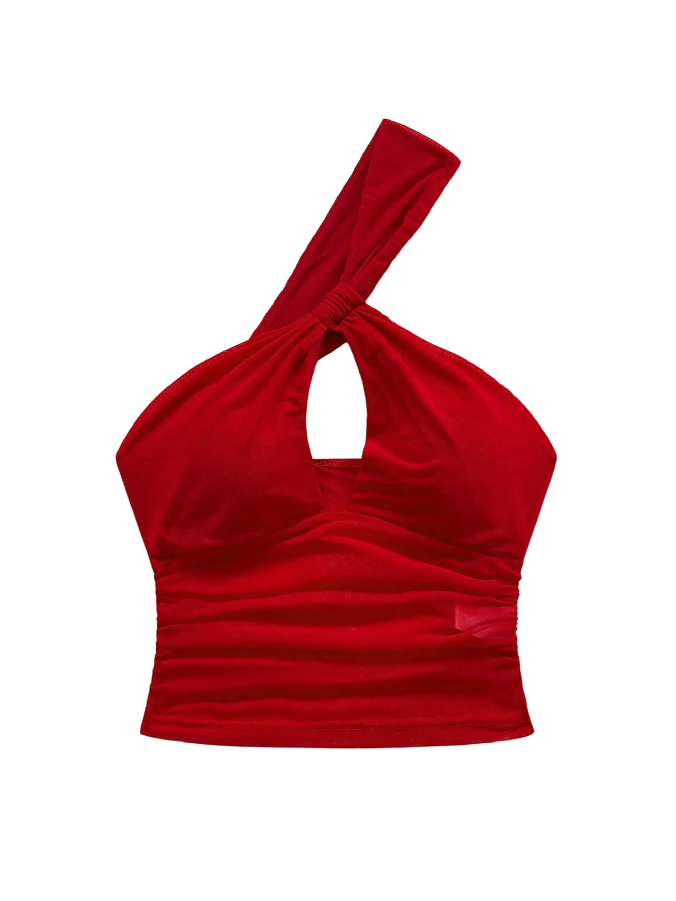Photo 1 of Floerns Women's One Shoulder Tank Top Ruched Cut Out Sleeveless Night Out Tops Red Large