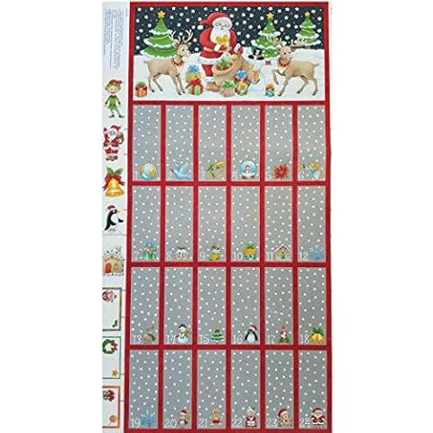Santa Grey Pocket Advent Calendar Fabric Panel Cover