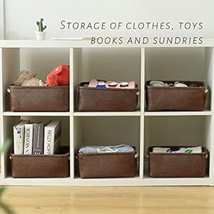 TheWarmHome Storage Basket for Organizing - 12x8x5 inch Small 6 Pack Collapsible Storage Bin for Shelves with Handles, Canves Storage Box for Cloth Closet Organizer Gift Toy (Brown) TheWarmHome Storage Basket for Organizing 12x8x5 inch Small 6 Pack Collapsible Storage Bin for Shelves with Handles Canves Storage Box for Cloth Closet Organizer Gift Toy Brown