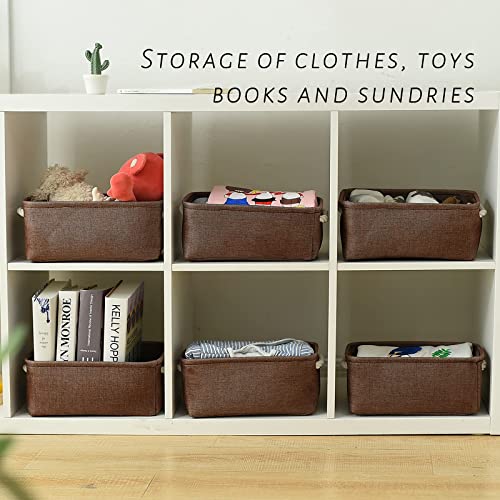 TheWarmHome-Storage-Basket-for-Organizing-12x8x5-inch-Small-6-Pack-Collapsible-Storage-Bin-for-Shelves-with-Handles-Canves-Storage-Box-for-Cloth-Closet-Organizer-Gift-Toy-Brown TheWarmHome Storage Basket for Organizing 12x8x5 inch Small 6 Pack Collapsible Storage Bin for Shelves with Handles Canves Storage Box for Cloth Closet Organizer Gift Toy Brown