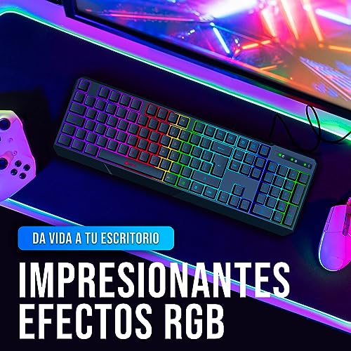 KLIM Chroma - Teclado Gaming - Teclado USB Ligero, Duradero, Resistente al Agua, ergonómico, silencioso con Cable para PC Mac - Negro