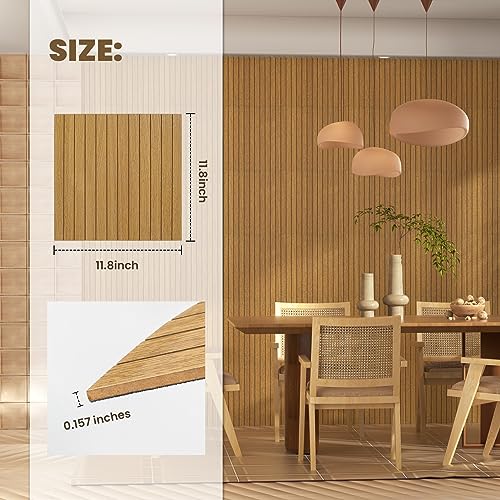Aboofx 3D Wall Panels Wood Panels for Wall, 12 PCS Cuttable Waterproof Wood Slat Wall Panel Paneling 11.8\" x 11.8\", Bendable Wood Wall Panels for Interior Wall Decor Wallpaper (Oak Brown)