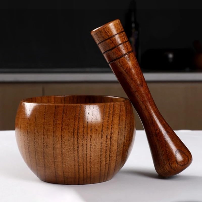 Pestle and Mortar Wooden Garlic Masher Bowl Mashing Household Crushing Jar Mortar Pestle