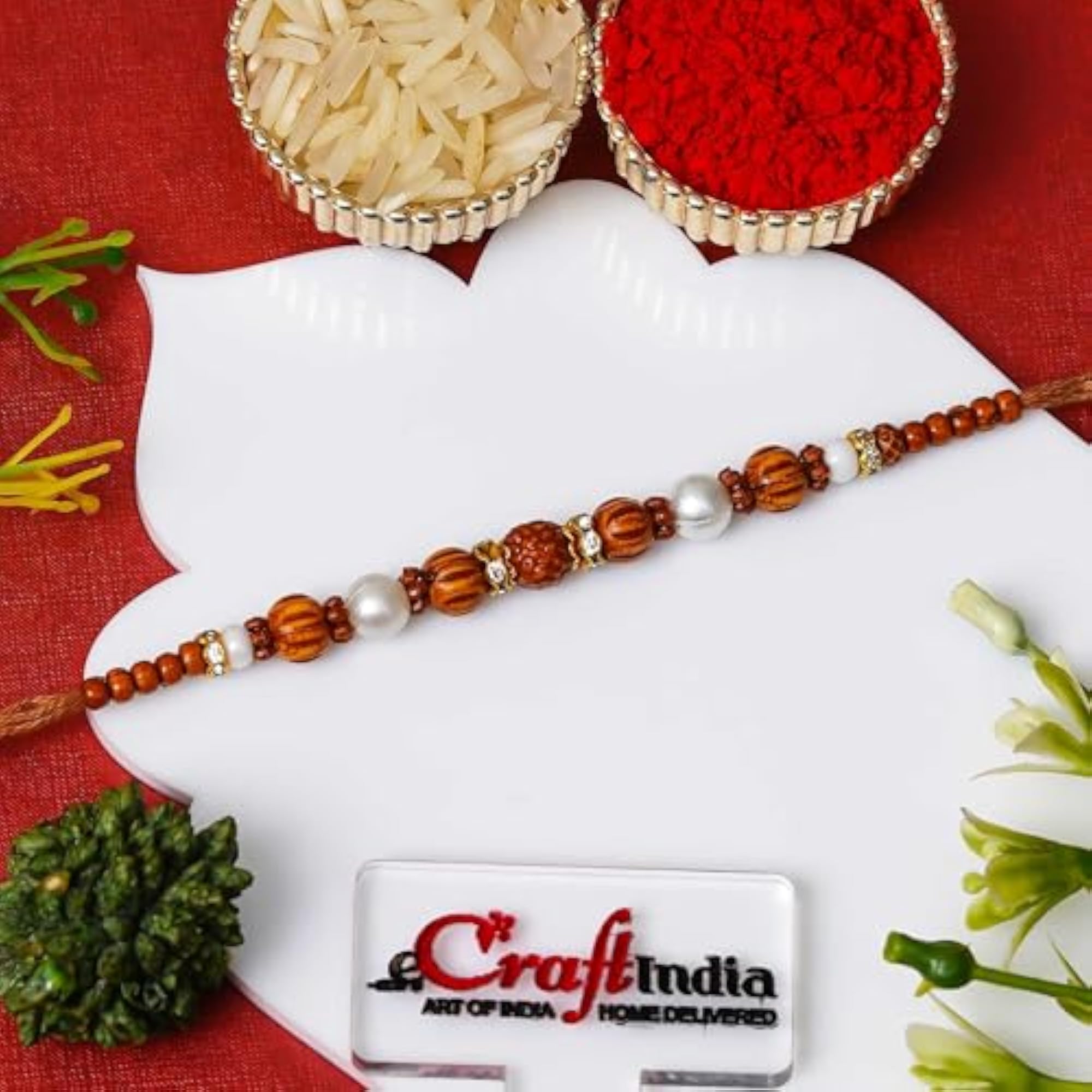 Pearls Beads Rudraksha Rakhi with Gift Combo Set
