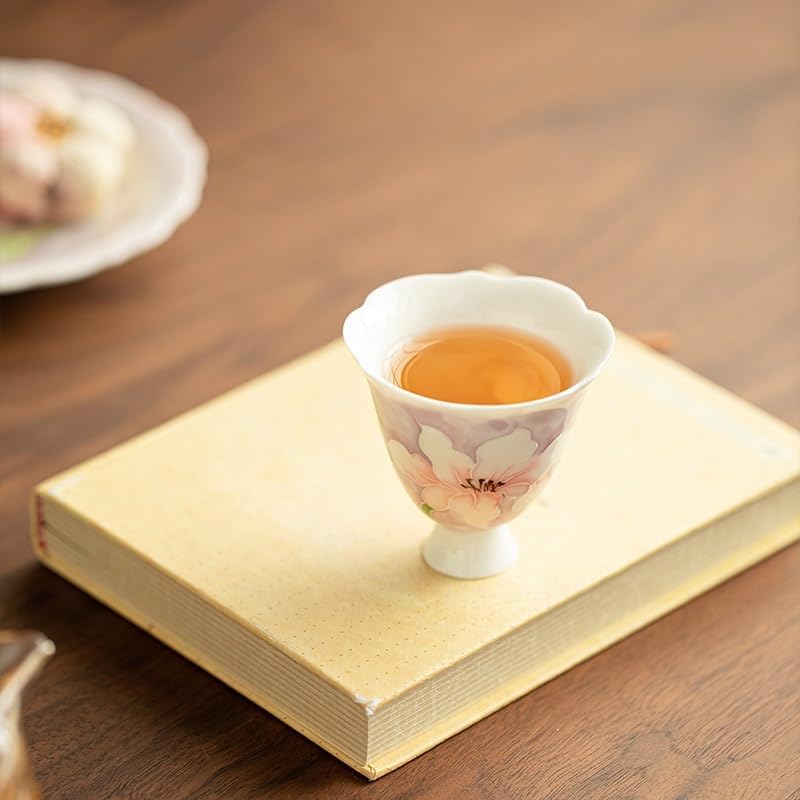 Tea Cup Hand-Painted high-Foot Teacup, Exquisite Flower-mouthed Master, Ceramic Set Soaking Container