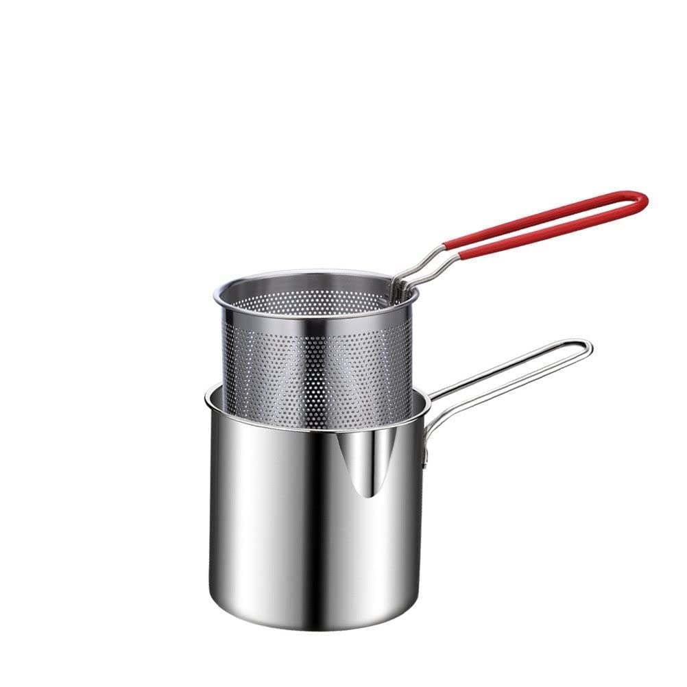 Shree Hari Small Deep Frying Pot with Strainer Basket | 1200ml Stainless Steel Pan with Handle SET OF 1