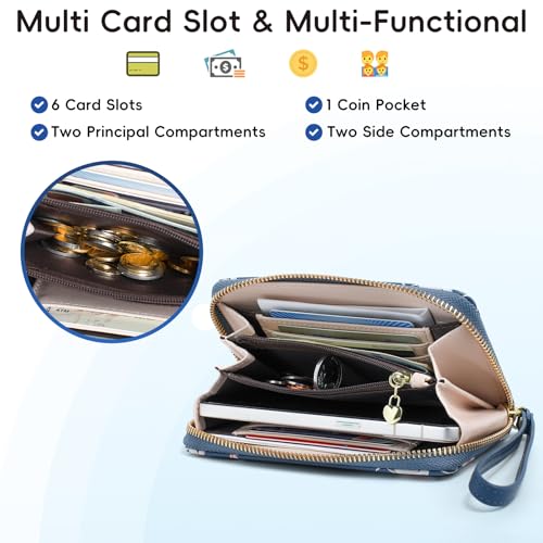 Pomelo Best Wallets for Women Leather RFID Blocking Zipper Around Credit Card Holder Wristlet Medium Wallet for Ladies Blue 20252