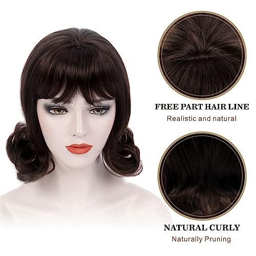 REEWES Retro Wigs 60s Beehive Curl Hair Wig for Women Daily 50s 70s Costume Cosplay Party Womens Wigs with Cap(Brown) - Image 3
