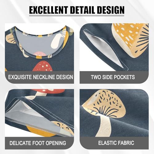 ALAZA Mushroom Red Yellow Blue Pajamas Set Short Sleeve Cotton Sleepwear Summer Pjs 2 Piece 5-14Y4