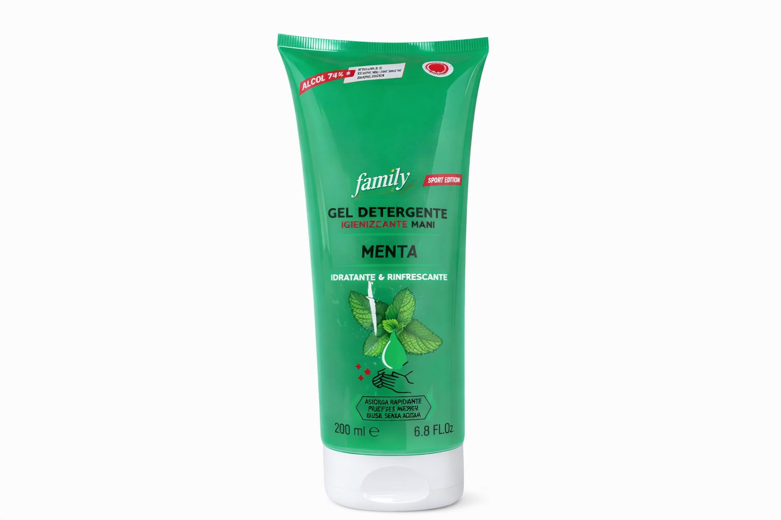 Gel detergente igienizzante mani LAVANDA idratante e protettivo 200ml 6,8 fl. oz. alcol 74% (Menta)