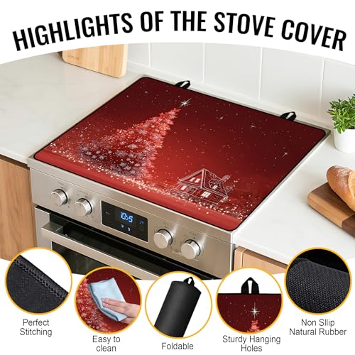 Image of Christmas Stove Top Cover for Electric Stove, Heat Resistant Glass Stove Top Cover, Stovetop Protector and Kitchen Decor, Dish Drying Mats Cover for Ceramic or Washer Top, 28.5x20.5 Inch