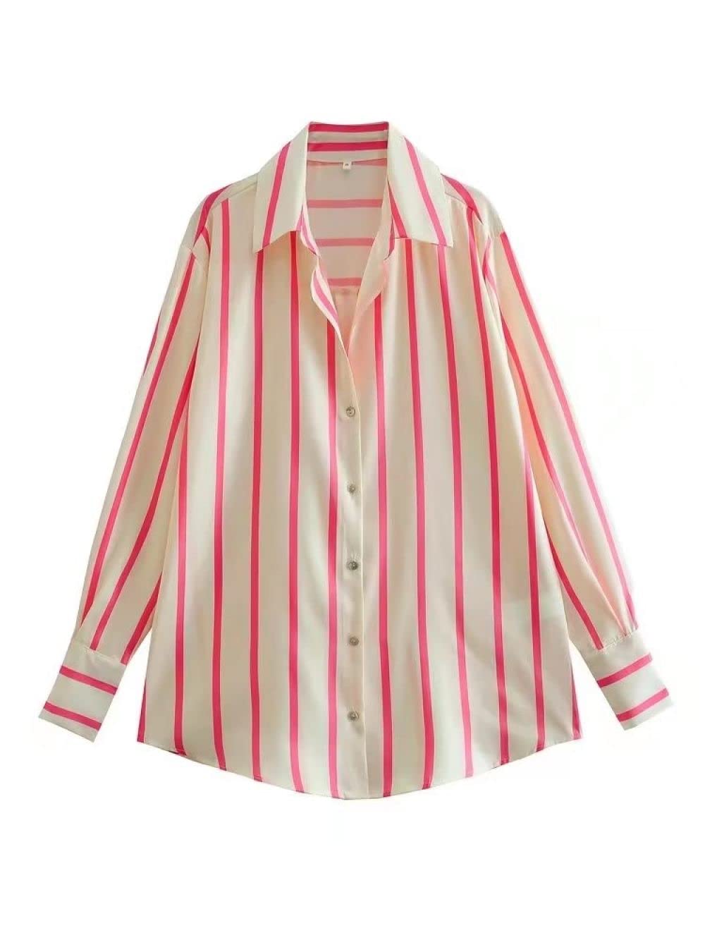 Elegantes Lässiges Langarm-Top,Damen Satin Bluse Hemd Rot Streifen Langarm Vintage Mode Seidenhemden Business Hemd Mit Knopf Sexy Party Tops Lässige Arbeit Büro Bluse Für Mädchen Damen