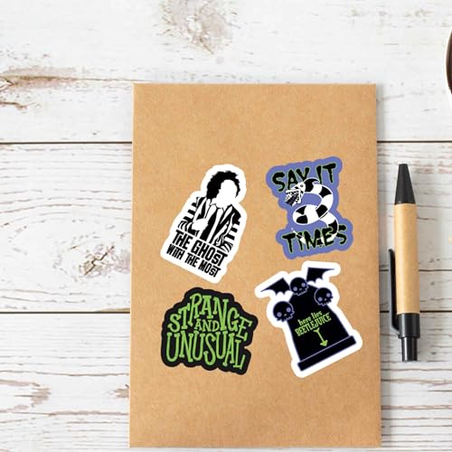 Image of Beetlejuice Iconic Adhesive Vinyl Decals - Gothic Horror Beetlejuice Stickers for Car, Laptop or Water Bottle, 1 Pack (4 Count)
