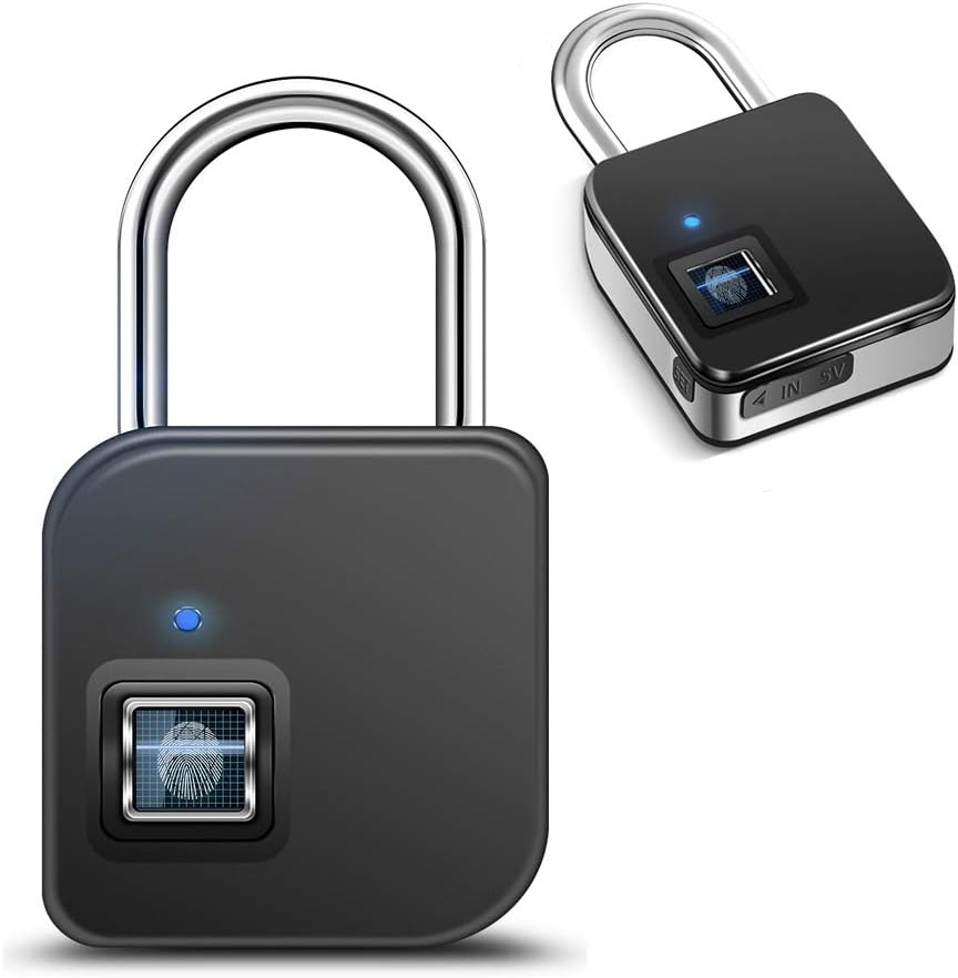 SZHSR 2018 Fingerprint Lock,1 Second Unlock Portable Smart Biometric Security No Password,Waterproof and Anti-Theft Padlock for Golf Bag,Suitcase,Gym Locker,Cupboard,Drawer,Door and More(Silver)