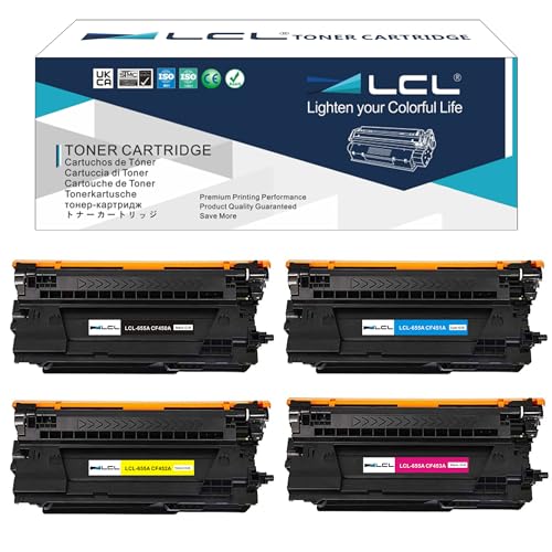 LCL Remanufactured 655A Toner Cartridges 4 Pack Replacement for HP 655A CF450A CF451A CF452A CF453A for Enterprise M652dn M652n M652 M653dn M653dh M653x M653 MFP M681dh M681f M681 M681f Printer (KCMY)
