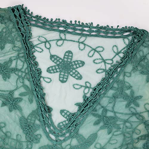 Image of Eomenie Women's Contrast Lace Bathing Suit Cover Up V-Neck Swimsuit Coverups Loose Swimwear Beach Dress Beachwear