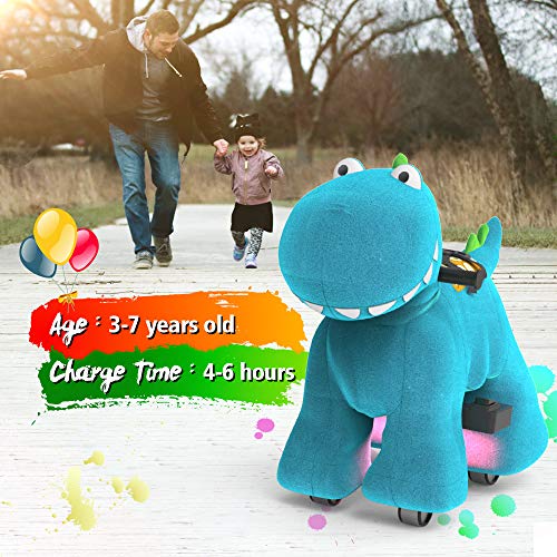 HOVER HEART Rechargeable 6V/7A Plush Animal Ride On Toy for Kids (3~7 Years Old) with Safety Belt (Dinosaurs)