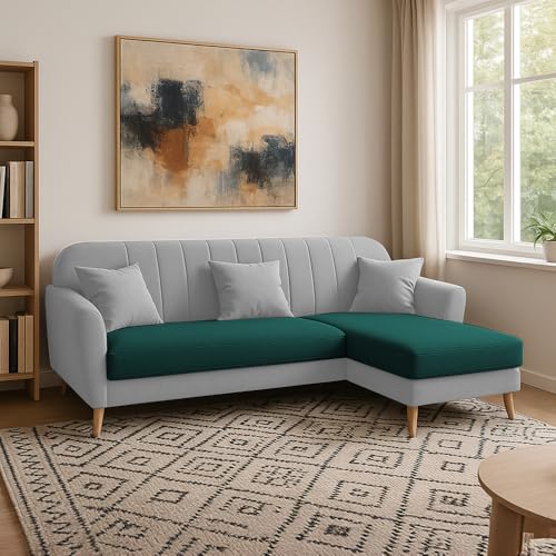 Image of Atticus RHS 4 Seater L Shape Sofa Set for Living Room (Pine Grey Fabric) Premium Fabric Sofa Set