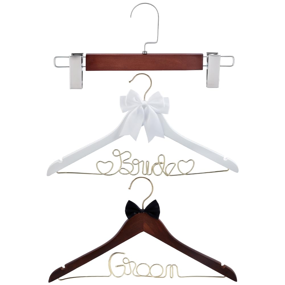 Cintre robe mariée bois WADORN (lot de 3) avec clips pour pantalon antidérapants