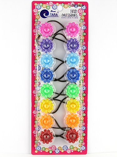 Tara Girls Twin Flower Ponytail Holders - 8 Pcs.