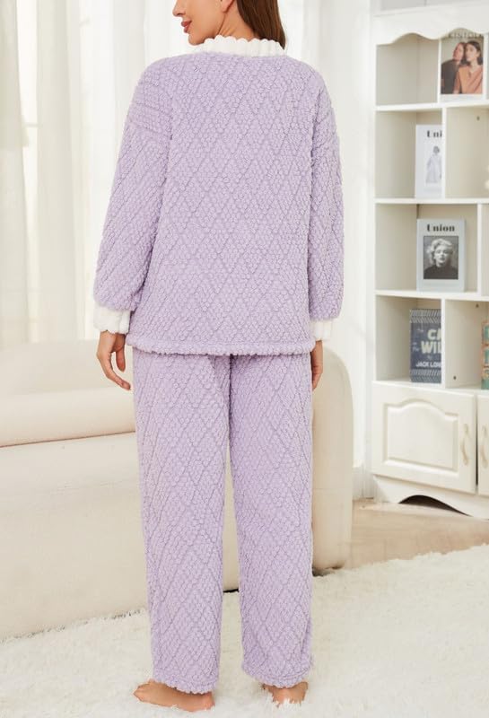 U2SKIIN Women's Plush Fleece Pajama Set,Soft Jacquard Pajamas for Women Cozy Lounge Sleepwear - Image 6