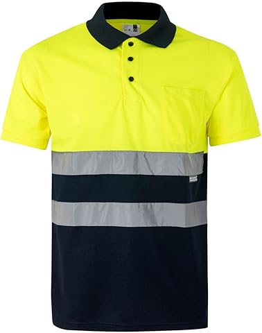 VELILLA 173, Polo Bicolor Manga Corta AV, Color Azul Marino y Amarillo Flúor, Talla XL