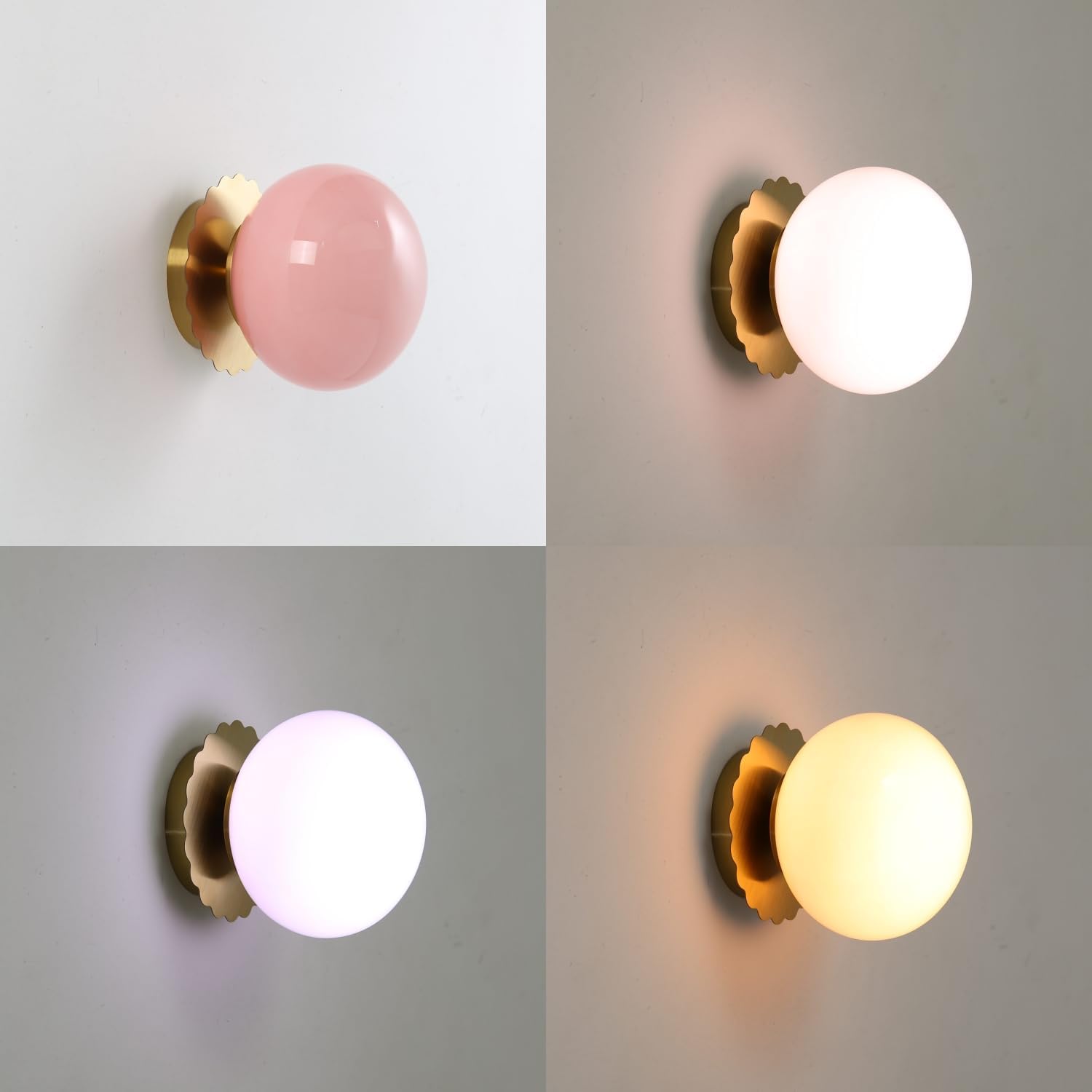 Modern Globe Glass Wall Sconces- Minimalist Home Shop Decor Wall Light 7" Glass Shade Hardwired- 1 Light Mid Century Wall Lamps Indoor Bedroom Bathroom Hallway Vanity Sconce Light (Gold-Pink)