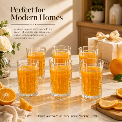 Image of bellemax 270 ML & 330 ML Juice & Whisky Glasses | 6 Pcs Juice Glasses + 6 Pcs Tall Glasses | Premium Drinking Tumbler Glass for Water, Juice Set of 12