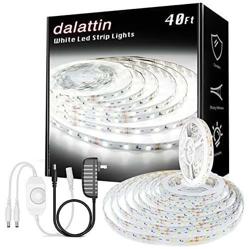 Dalattin White Led Strip Lights, 40Ft Dimmable Led Light Strip 6500K Bright Daylight White, 720 Leds 2835 Tape Lights For Bedroom, Kitchen, Mirror, Home Decoration(2 * 20Ft) #TOP21