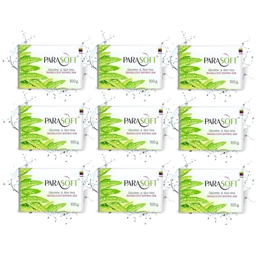 Image of Parasoft Glycerine & Aloe Vera Bathing Bar - 100 g (Pack of 9) - Translucent Soap for Gentle Cleansing & Daily Skin Care | Moisturizing Bath Soap for Soft & Smooth Skin
