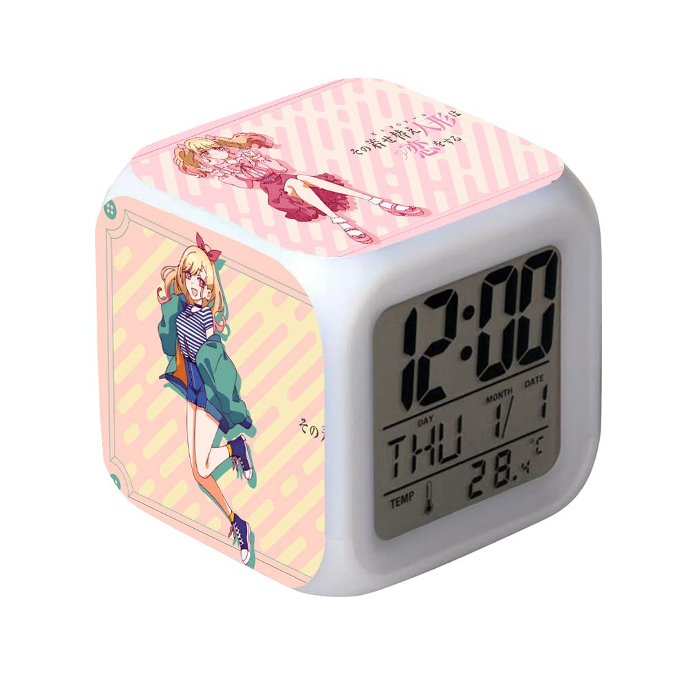 Zhongkaihua Anime My Dress-Up Darling Kitagawa Marin Alarm Clocks, Square Color-changing Time Temperature Function for Kids Girls and Boys