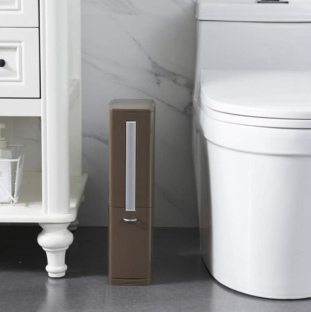 Poubelle salle de bain intégrée compacte marron à motif quilting