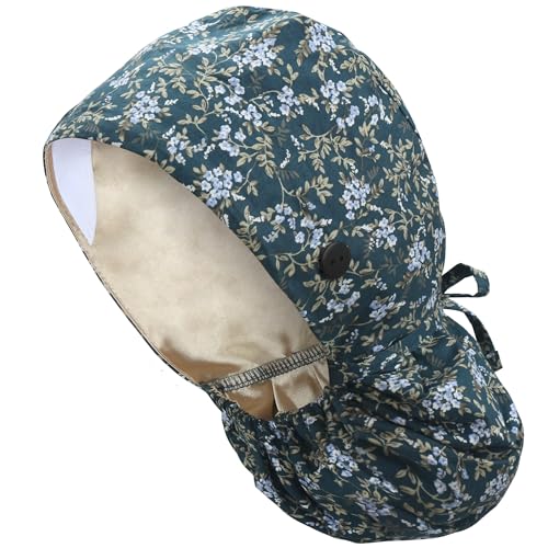 Image of QBA Adjustable Working Cap with Button, Satin-Lined Hat, Cotton Working Hat Sweatband, Elastic Tie Back Hats Unisex