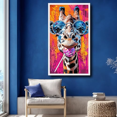 Tableau girafe lunettes de soleil 55x100cm pour salon moderne