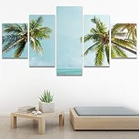 SIGNWIN 5 Panel Canvas Wall Art Modern Art Beach Coastal Multicolor Photography Relax/Calm Tropical for Home Decorations Ready to Hang - 60