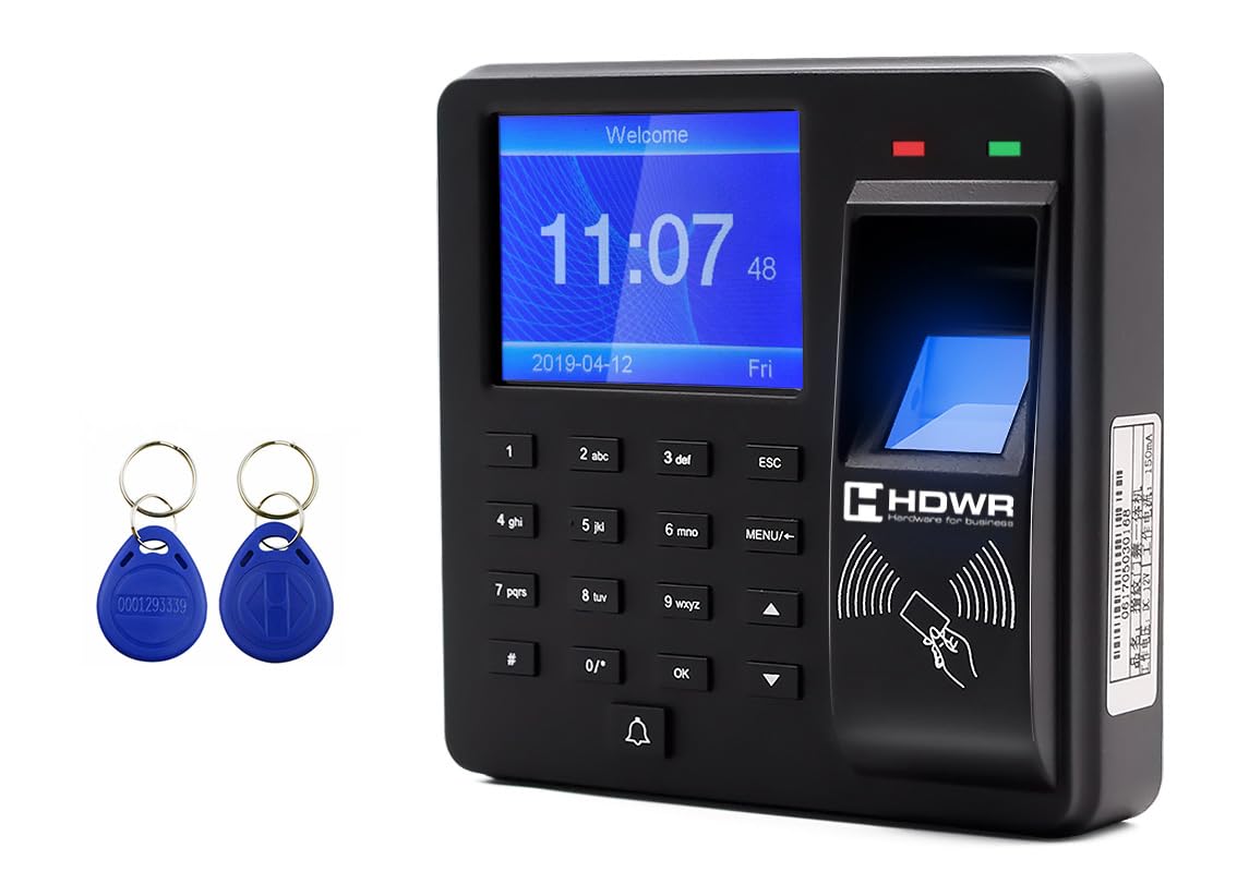 HDWR CTR10 Macchina di Registrazione, Sistema Avanzato di Rilevazione delle Presenze - Biometrico, RFID, Verifica con Password - 1000 Dipendenti, Controllo degli Accessi