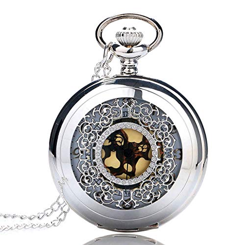 Taschenuhren Anhänger Hohl Exquisite Grills Elegante Retro Geschenk Männer Frauen Taschenuhr mit Silber Quarz Halskette Kette Taschenuhr-Blau