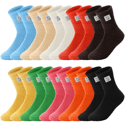 10 Pairs Soft Fuzzy Socks Bulk for Women Cozy Fluffy Sleeping Slipper Sock with Embroidery Pattern Winter Warm Gift