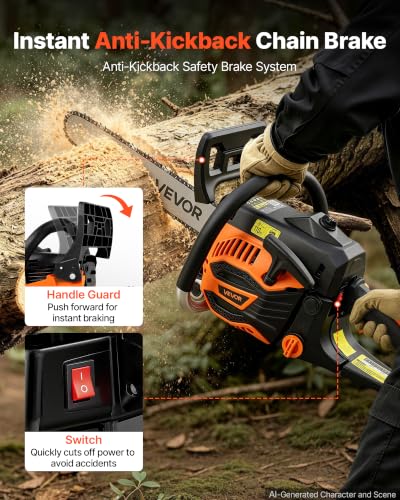 Image of VEVOR Gas Powered Chainsaw 16 Inch 40CC 1.75HP 2 Stroke Engine Gas Chainsaw | For Wood Cutting, Tree Trimming & Land Clearing, Throttle-Synced Choke, Power Chain Saw with Non-Slip Handle & Dual Tanks