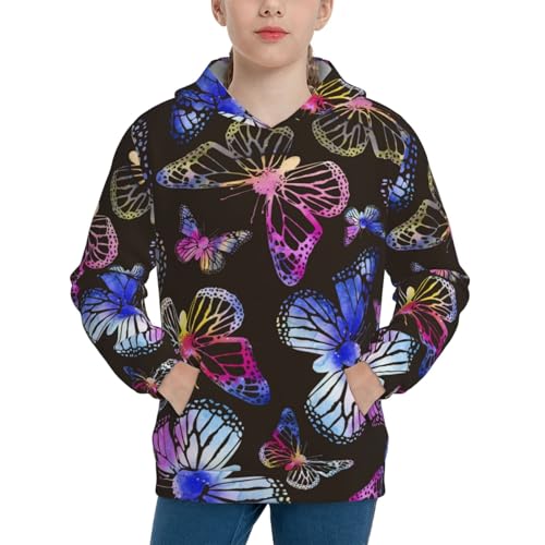 Silhouettes of Rainbow Butterflies Kid Hoodies Boys Sweatshirts Girls Pullover with Pocket