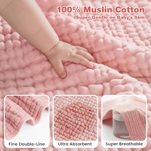 Image of Hooded Baby Bath Towels for Newborn, 2 Pack - 6-Layer 100% Muslin Cotton, Soft Absorbent Baby Towels with Hood for Babies, Infants & Toddlers, Large 32x32 Inch Unisex Newborn Baby Bath Essentials