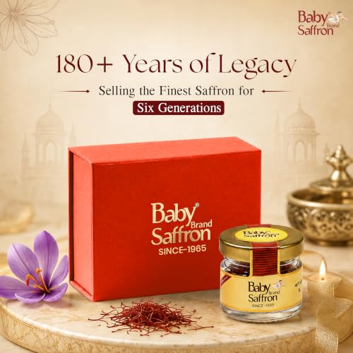 Image of Baby Brand Saffron Original Mongra Kesar /Keshar Premium Filament Gift Box With Glass Jar | Handpicked, Grade 1 ISO 3632 Tested | For Celebrations, Festive, Corporate Gifting | 1gm, Pack Of 1 (Red)